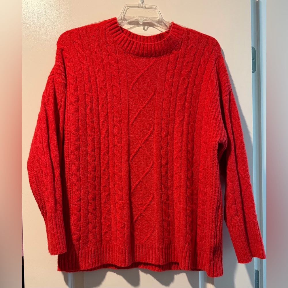 Oversized Cozy Red Cable Knit Sweater